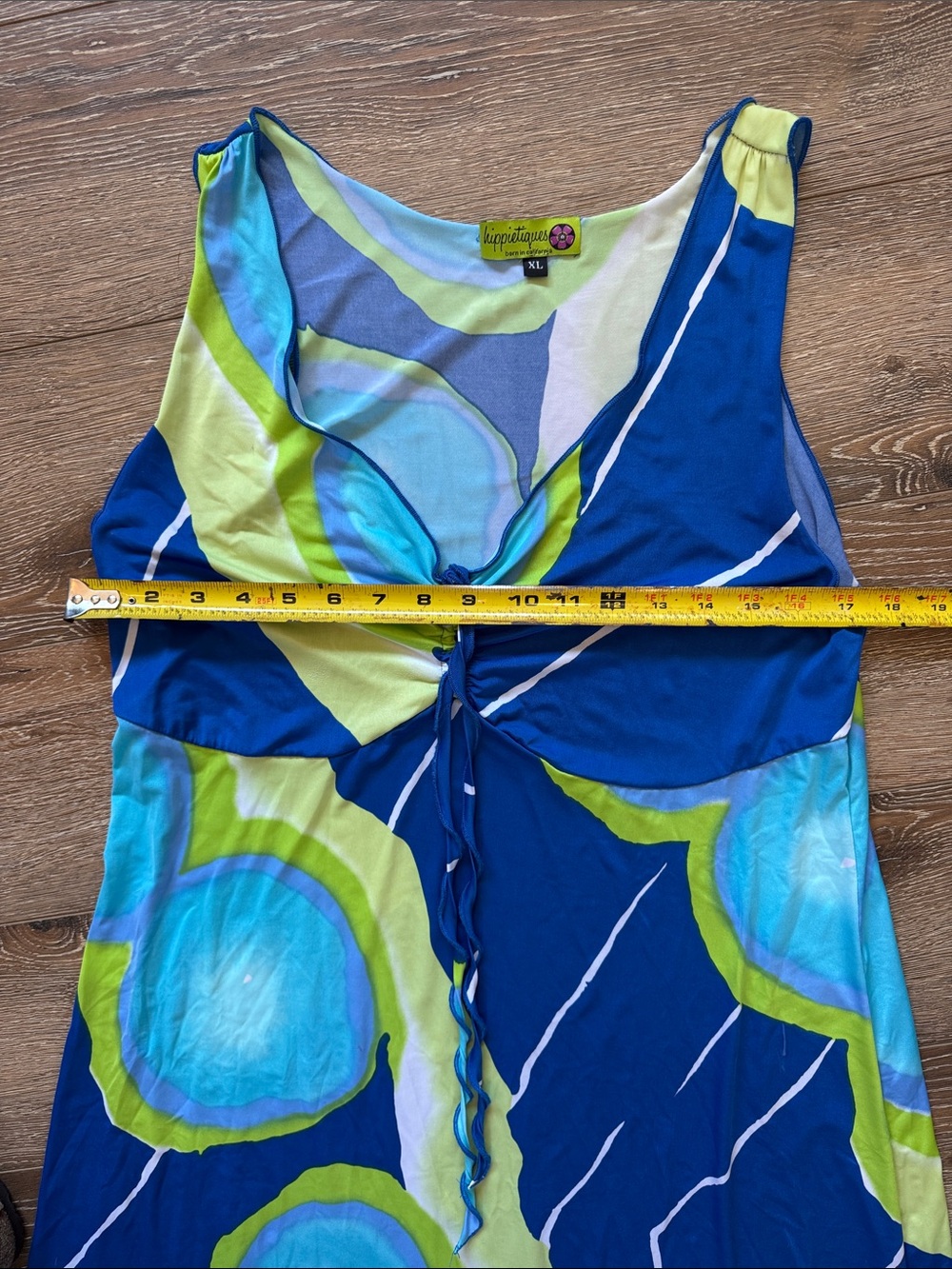 Blue & Lime Floral Maxi Dress - Sleeveless V-Neck - Picture 5 of 6